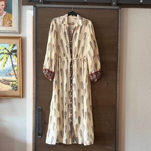 Chic Long Sleeve Feather Print Dress